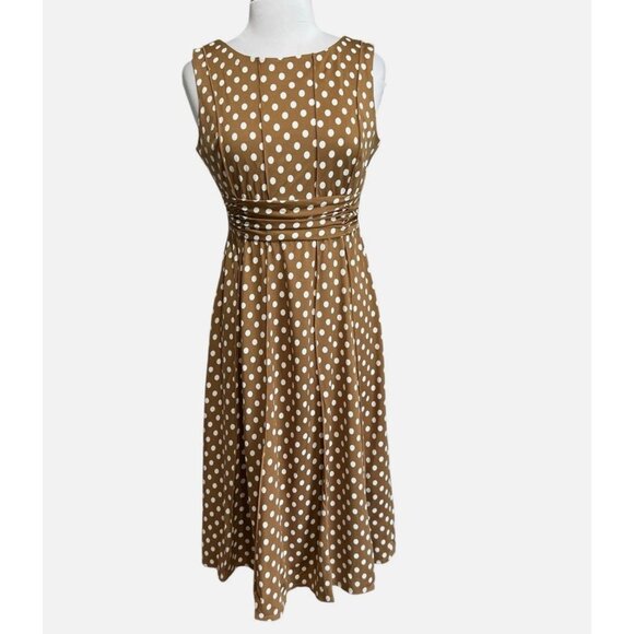 NorthStyle Tan Brown White Polka Dot Midi/Maxi Dress Size‎ 12 Summer Wedding - Picture 1 of 11